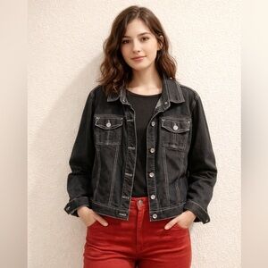 Baccini Women’s Dark Wash Denim Jacket 18W 20W Plus Size Contrast Stitch